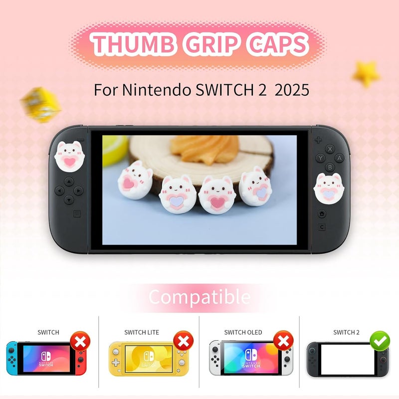 FlyingMage Heart Bunny Switch 2 Joycon Thumb Grips Caps, 4 PCS Cute Kawaii 3D Silicone Analog Thumbstick Button Cover for NS Switch 2 Joystick Caps - Image 2
